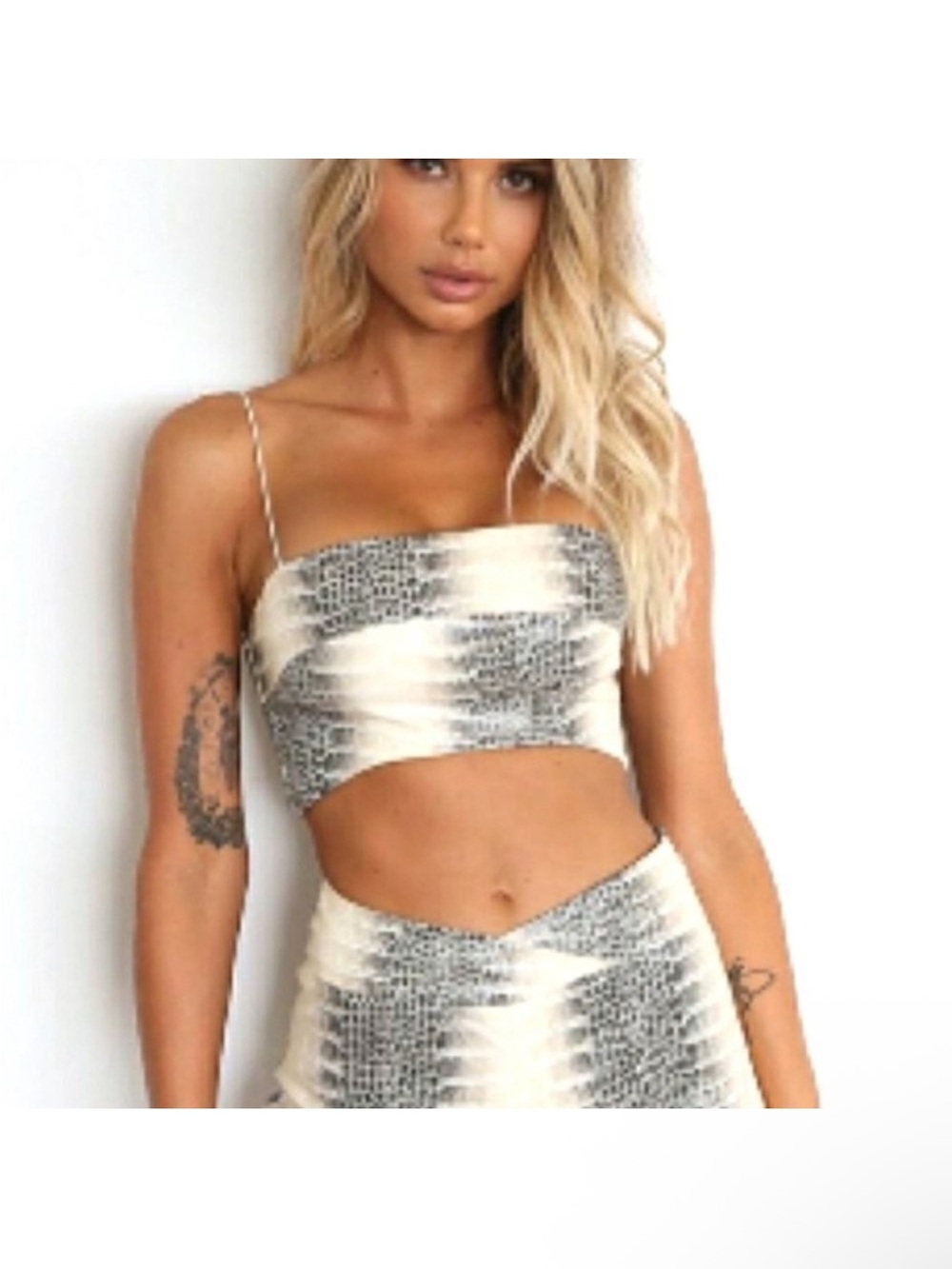 I.AM.GIA Cream & Gray Snake-Print Cropped Cami